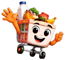 Abarrotín, un carrito de súper sonriente lleno de despensa